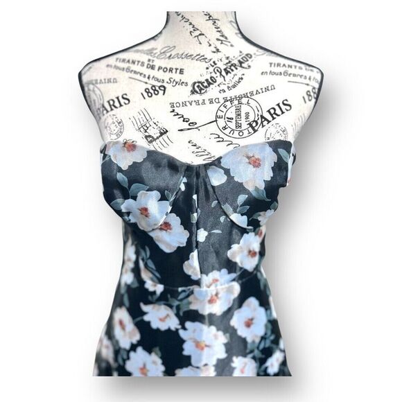 Lulus S Black White Floral Strapless Organza Maxi Dress Corset Wedding Guest - Picture 5 of 11